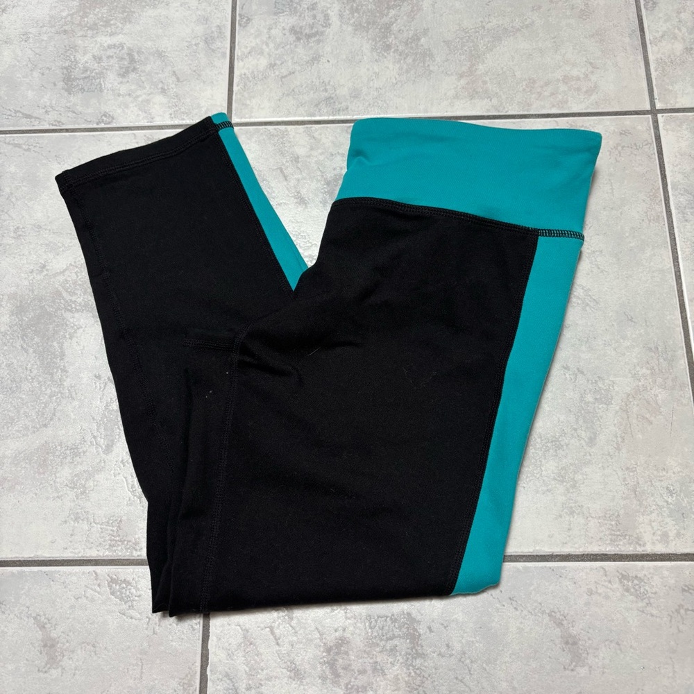 Women’s Champion Cropped Athletic Leggings Duo Dry - Blue Side Stripe Size Small